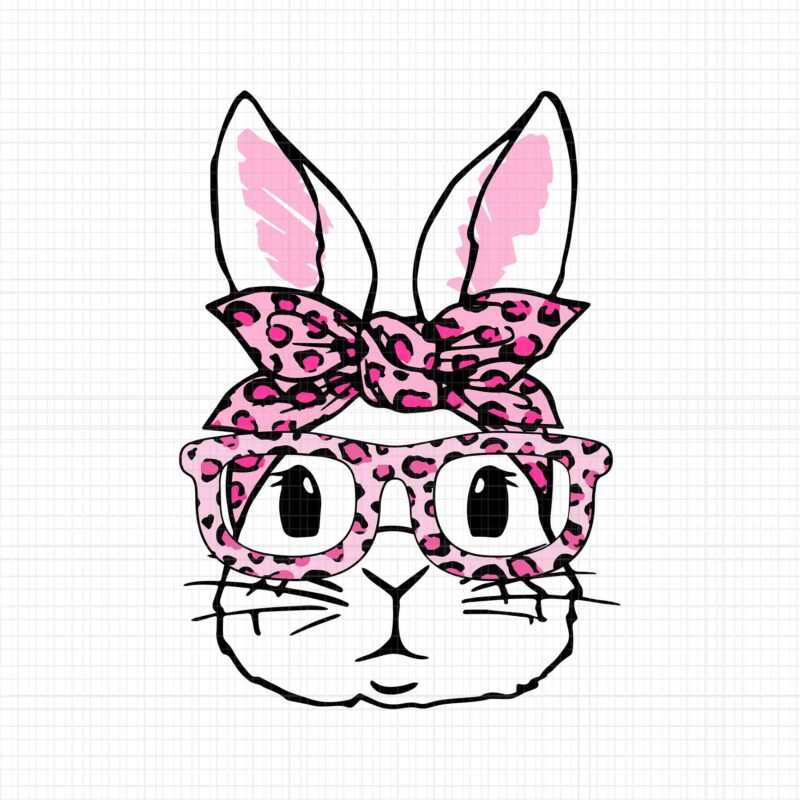 Cute Bunny Face Leopard Glasses Headband Happy Easter Day Svg, Cute Bunny Face Svg, Happy Easter Day Svg, Bunny Face Leopard Glasses Png