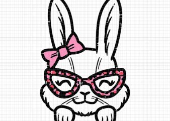 Easter Bunny Rabbit Leopard Glasses Ribbon Svg, Cute Easter Svg, Easter Bunny Svg, Easter Day Svg