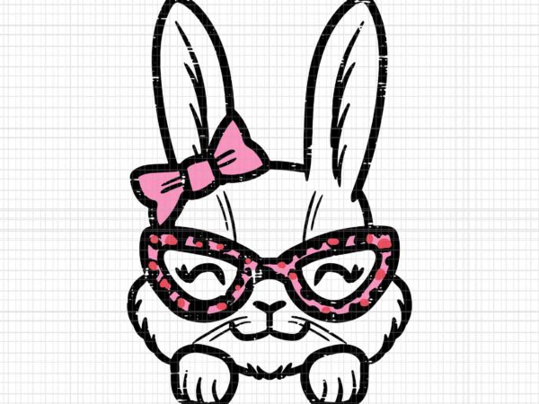 Easter bunny rabbit leopard glasses ribbon svg, cute easter svg, easter bunny svg, easter day svg vector clipart