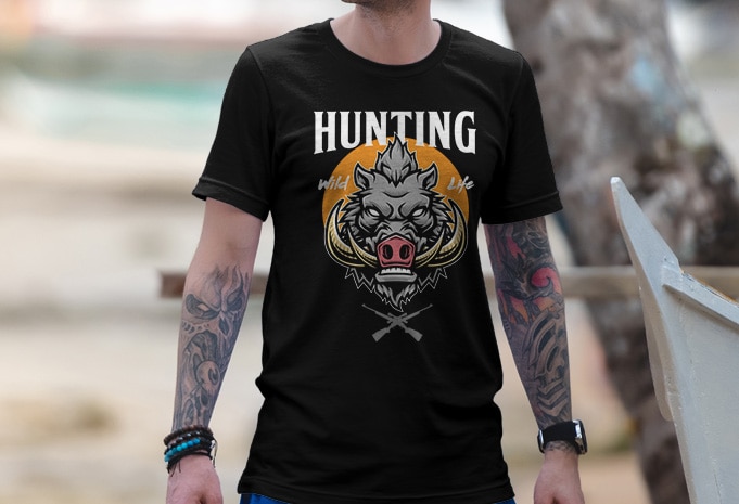Hunting Willd Boar Tshirt Design