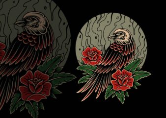Bird and rose t-shirt design