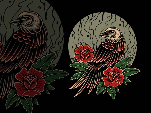 Bird and rose t-shirt design