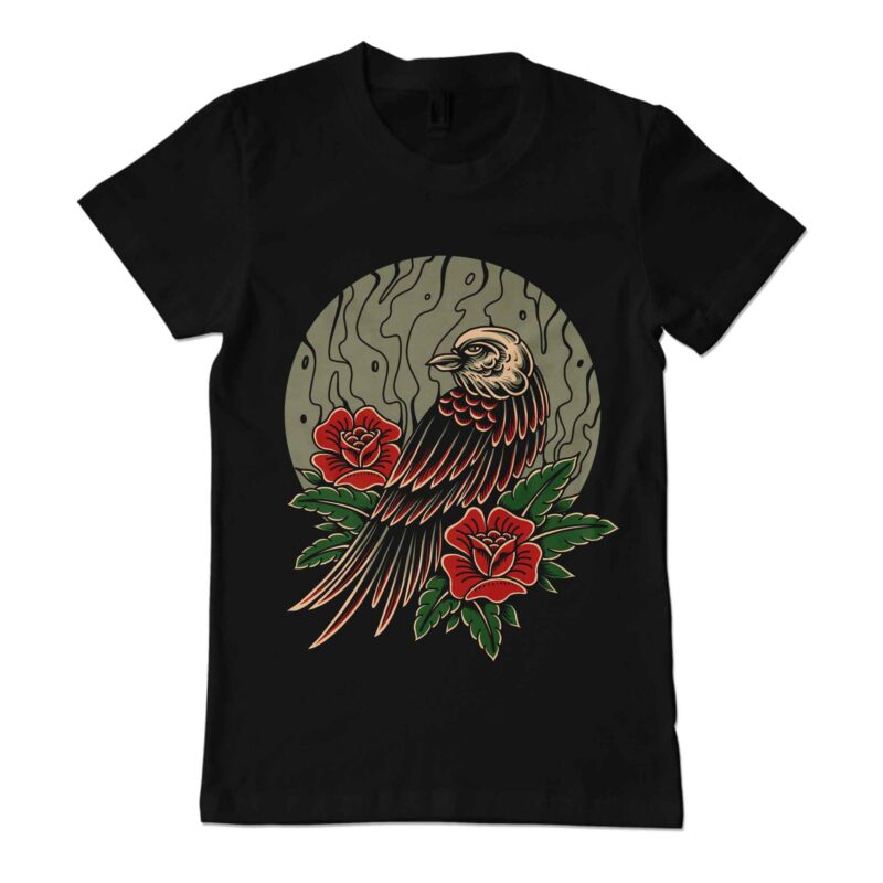Bird and rose t-shirt design
