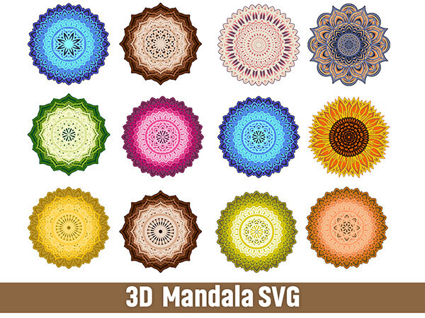 Mandala svg files premium bundle for glowforge laser cut, cricut, silhouette cutting machine 15 mandala svg designs 3d multi layered svg