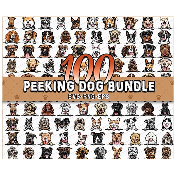 100 DOG BREEDS PEEKING Color Designs Volume 01 BUNDLE OF THE CENTURY RETAIL  PRICE $300.00! – ClipArt SVG