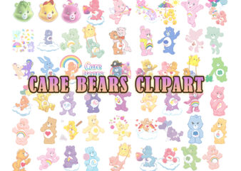 Bundle Care Bears Clipart PNG Care Bears Digital Graphic Image colorful bear Clip Art Scrapbook Invitations – 300 Dpi