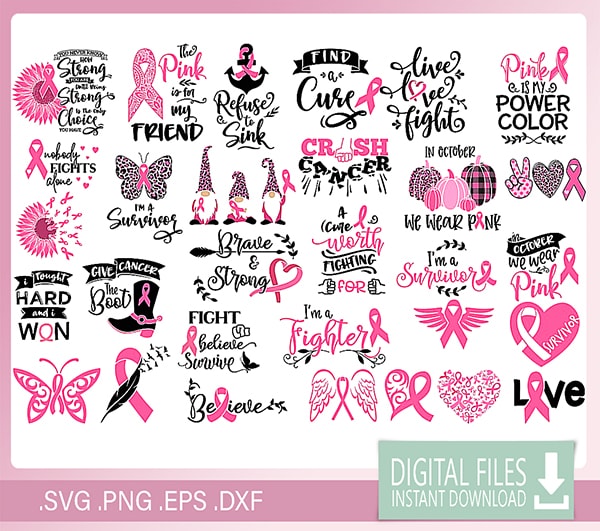 Breast Cancer SVG Bundle,Cancer SVG,Cancer Awareness,Ribbon,Breat Cancer Shirt.