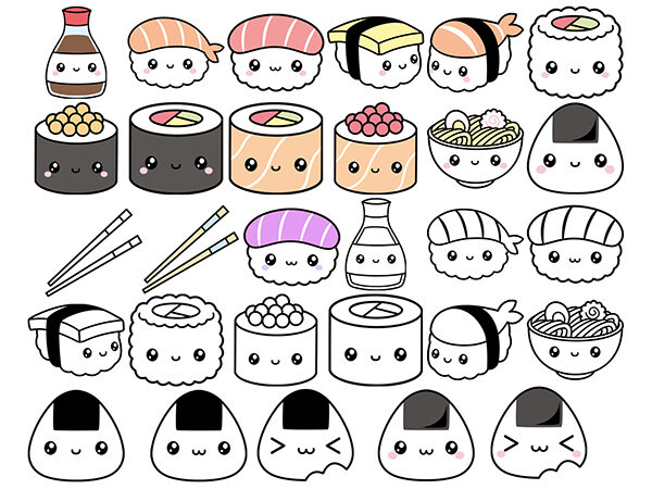 Kawaii sushi svg bundle japanese food cutting file cute nigiri soy sauce onigiri maki ramen japan lover silhouette cricut vinyl decal shirt t shirt vector art