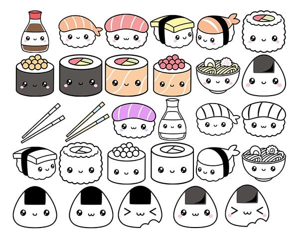 Kawaii Sushi SVG Bundle Japanese Food cutting file Cute Nigiri Soy Sauce Onigiri Maki Ramen Japan lover Silhouette Cricut Vinyl Decal Shirt