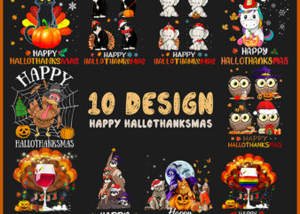 Happy Hallothanksmas Png bundles-Happy Halloween Thanksgivng Chirstmas PNG, One thankful PNG,Cat dog Halloween PNG
