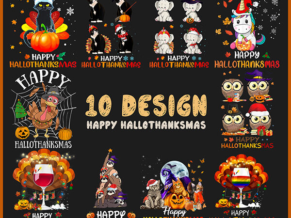 Happy hallothanksmas png bundles-happy halloween thanksgivng chirstmas png, one thankful png,cat dog halloween png graphic t shirt