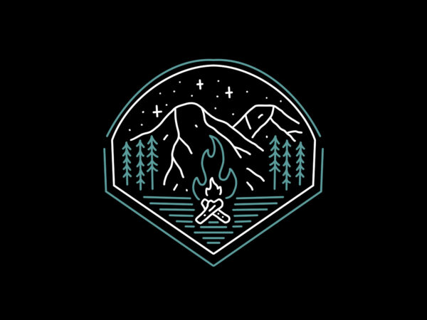 Camp fire summer monoline design