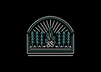 camp fire nature monoline t-shirt design