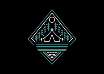 forest camping monoline t-shirt design