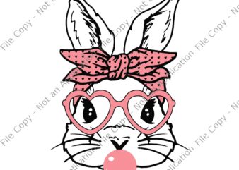 Cute Bunny With Bandana Heart Glasses Bubblegum Easter Day Svg, Bunny With Bandana Svg, Easter Day Svg, Bunny Svg