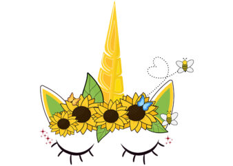 Summer Unicorn with Sunflower & butterfly t shirt template vector