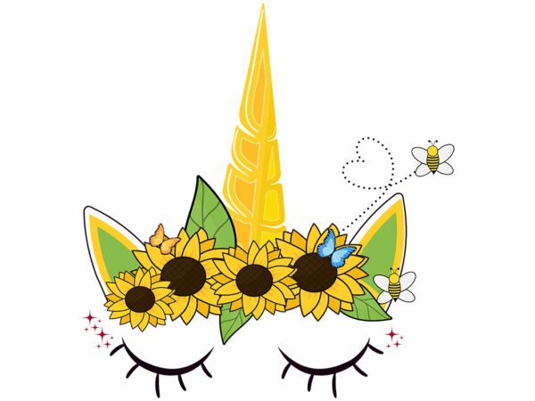 Summer unicorn with sunflower & butterfly t shirt template vector