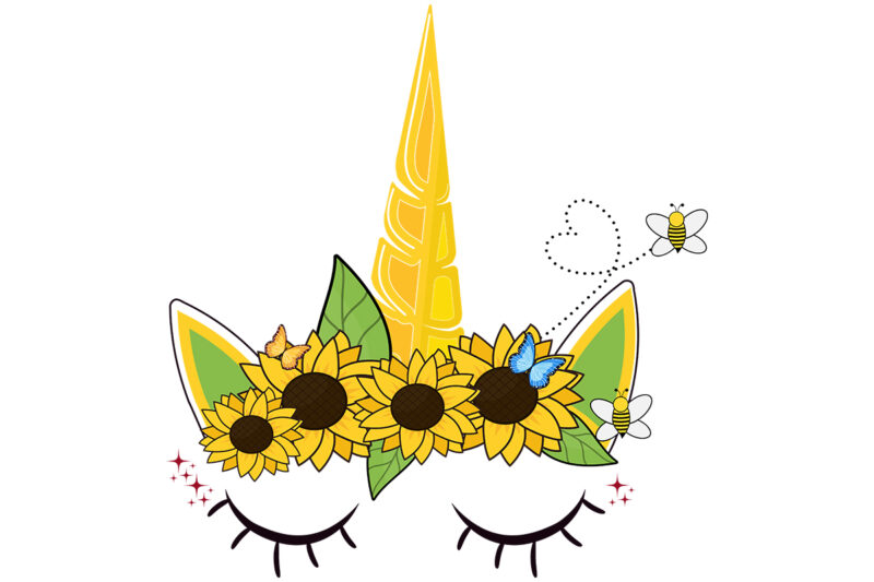 Summer Unicorn with Sunflower & butterfly