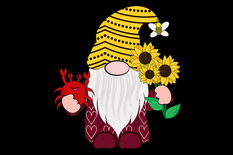 Gnome With Crab And Sunflower in Summer