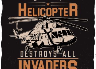 Military combat helicopter, t-shirt design