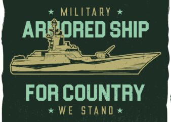 Armored military ship, t-shirt design