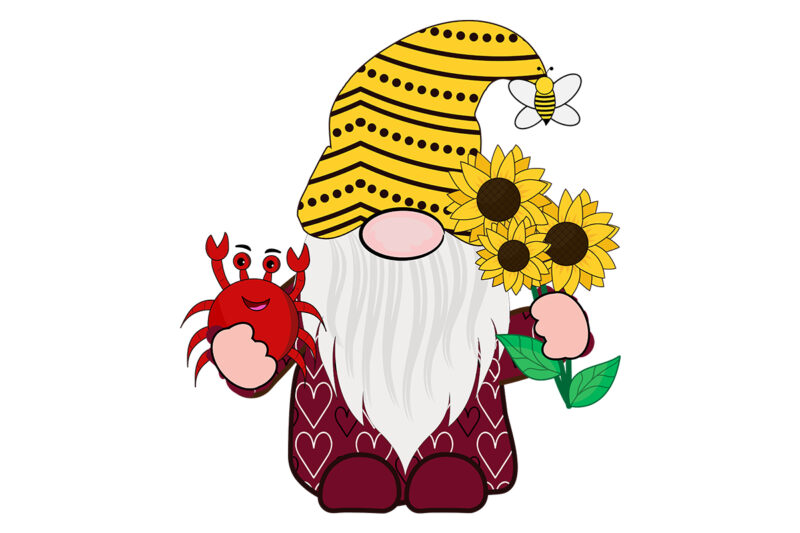 Gnome With Crab And Sunflower in Summer