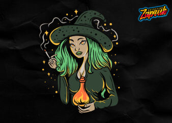 Witch girl illustration Artwork Tshirt Design AI,SVG, PNG