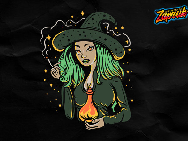 Witch girl illustration artwork tshirt design ai,svg, png