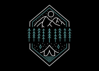 mountain camping monoline t-shirt design