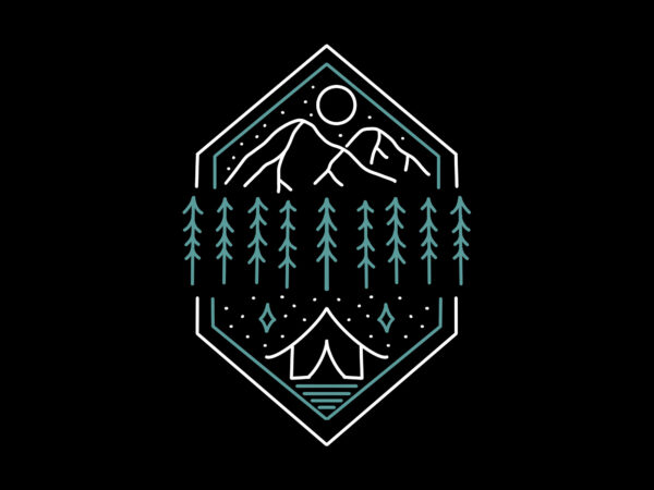 Mountain camping monoline t-shirt design