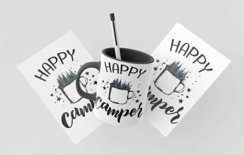 Happy Camper Mountain Cup Tshirt Design