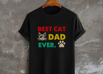 Funny Vintage Best Cat Dad Ever T-Shirt Gifts showing “Best Cat Dad Ever” and a cat with sunglasses . Perfect graphic tee gift for men, kids, boys, cat lovers who