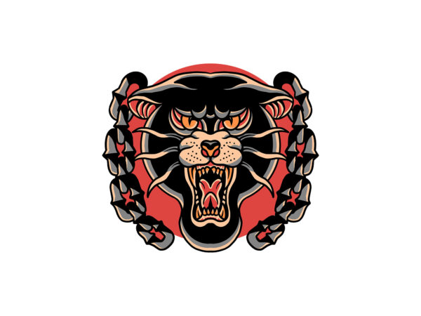 Panther and chains oldschool t shirt illustration