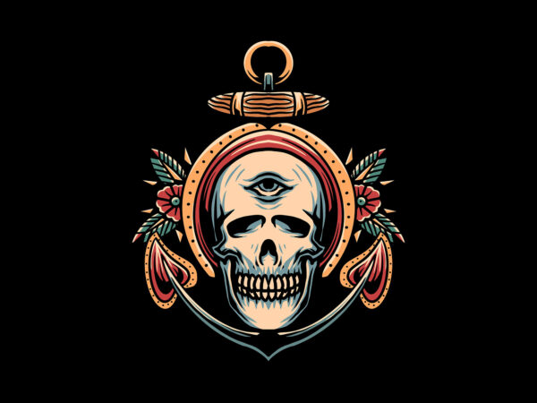 Skull and anchor oldschool t shirt template vector