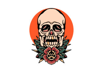 skull and rose tattoo t shirt template vector