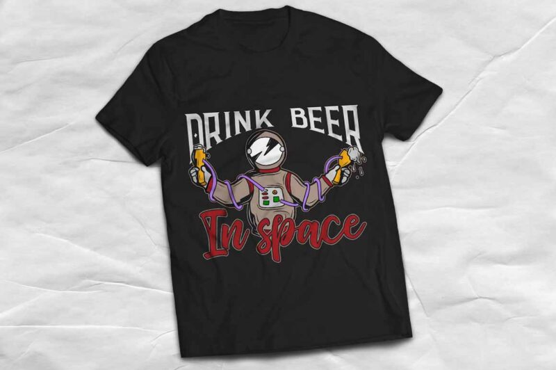 Astronaut with beer in space, t-shirt design