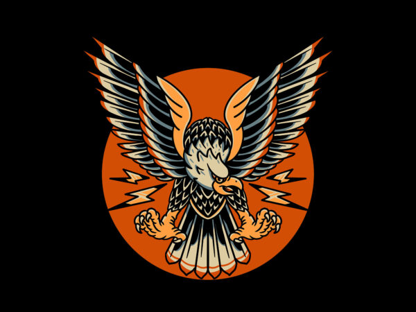 Thunder eagle tattoo style t shirt designs for sale