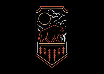 wild bison adventure t-shirt design monoline