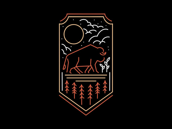 Wild bison adventure t-shirt design monoline
