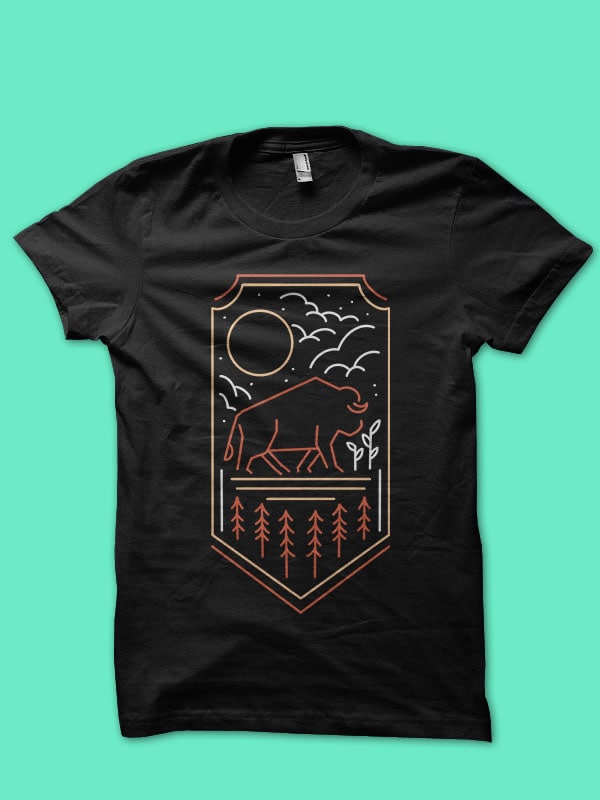 wild bison adventure t-shirt design monoline