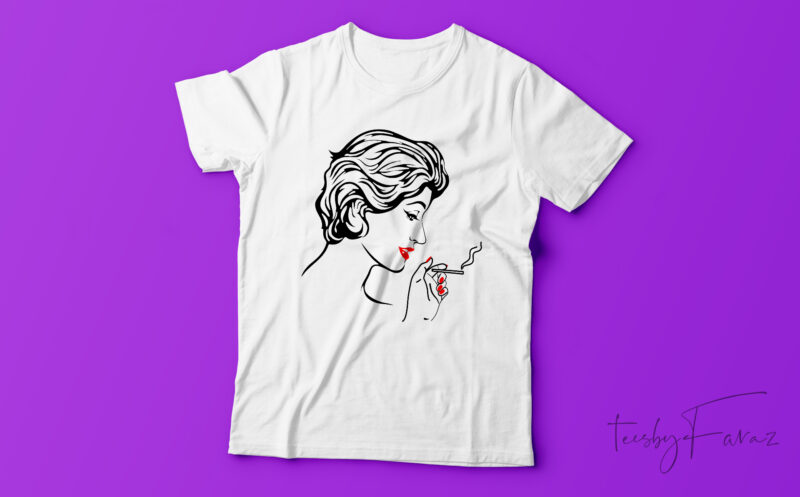 Smoking woman vector art ready to print design for sale