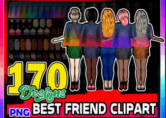 Combo 170 Best Friend Clipart, Soul Sisters, DIY portrait, Girls in Jeans Jackets. Hair Clipart. Fashion Illustration, Sublimation Design 946408757