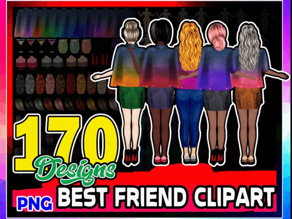 Combo 170 best friend clipart, soul sisters, diy portrait, girls in jeans jackets. hair clipart. fashion illustration, sublimation design 946408757