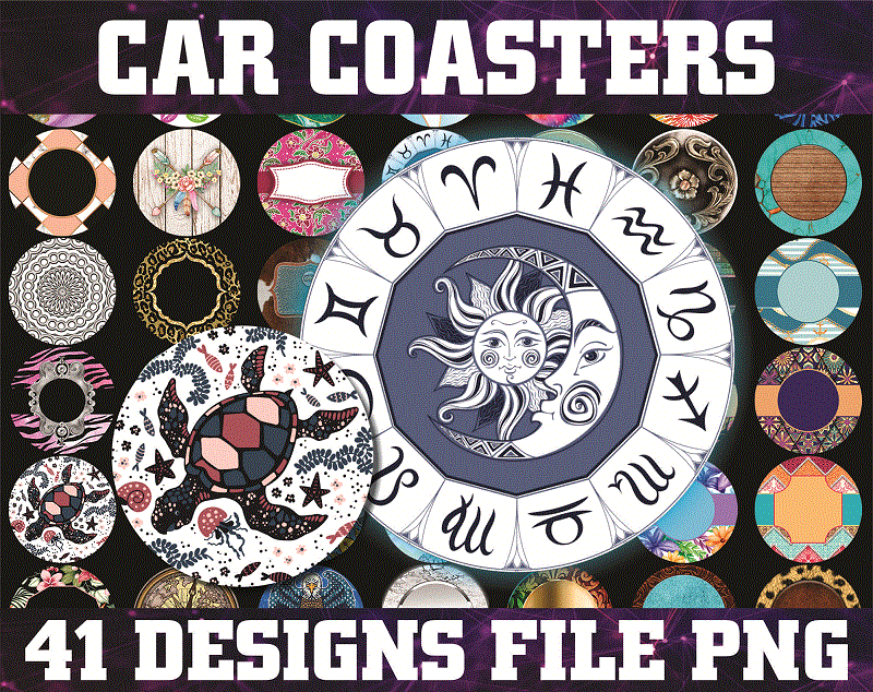 Combo 42 Designs Car Coaster Png Bundle, Coaster Bundle, Mockup Included, Sublimation Designs, Digital Download 797654977