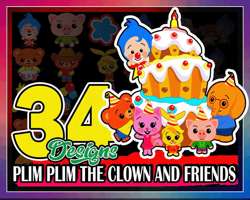 34 Plim Plim the clown and Friends, images PNG, clipart, digital paper clown plim plim, Transparent Background, Instant Download 971509863