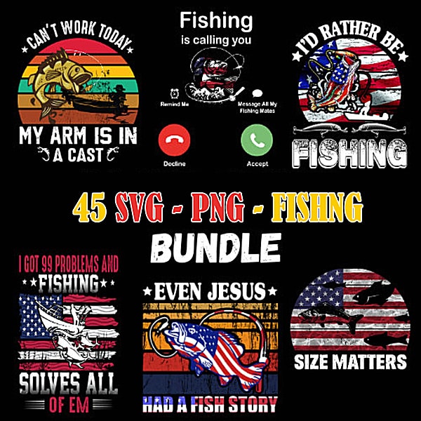 45 PNG Fishing Bundle Printing Tshirt PNG Digital File Download