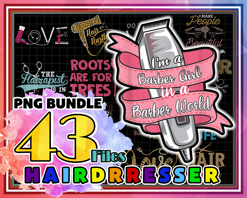 43 Designs Hairdresser PNG, Hairstylist Png, Salon Life Png, Floral Hair Dryer, Hair Hustler, Gift for women, Barber Gifts. Digital Download 1010334749