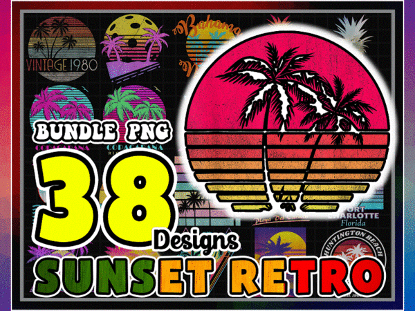 Bundle 38 sunset retro png, retro 1980s 1990s png, summer holiday, vintage retro sunrise palm trees png, adventure png, vaporwave palm trees, digital download 996952859 t shirt template
