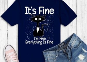 It’s fine i’m fine everything is fine, funny T-shirt design svg, Baseball Mom, cat, Softball Mom Mothers Day T-Shirt