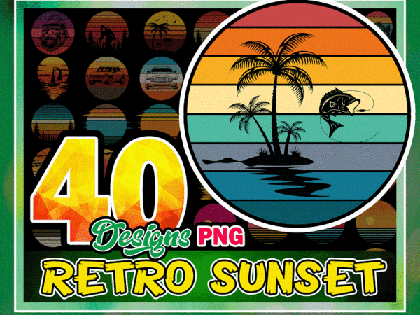 40 retro sunset png bundle, vintage retro sunset png, retro tropical beach png, beach palm tree, sunset sublimation, vintage retro bundle 964124587